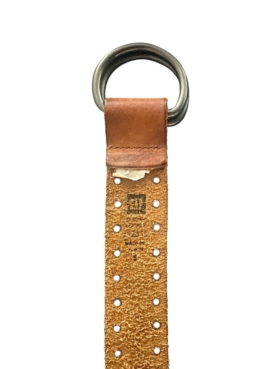 Women\'s Brown Studded Leather Belt Double D-Ring Buckle Gap Size S